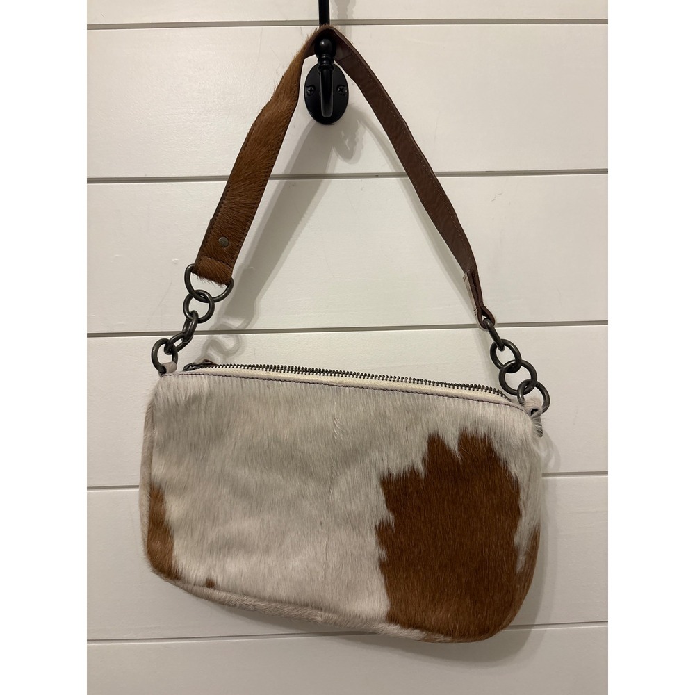 Free People Cowhide Leather Shoulder Baguette Purse‎ Brown White